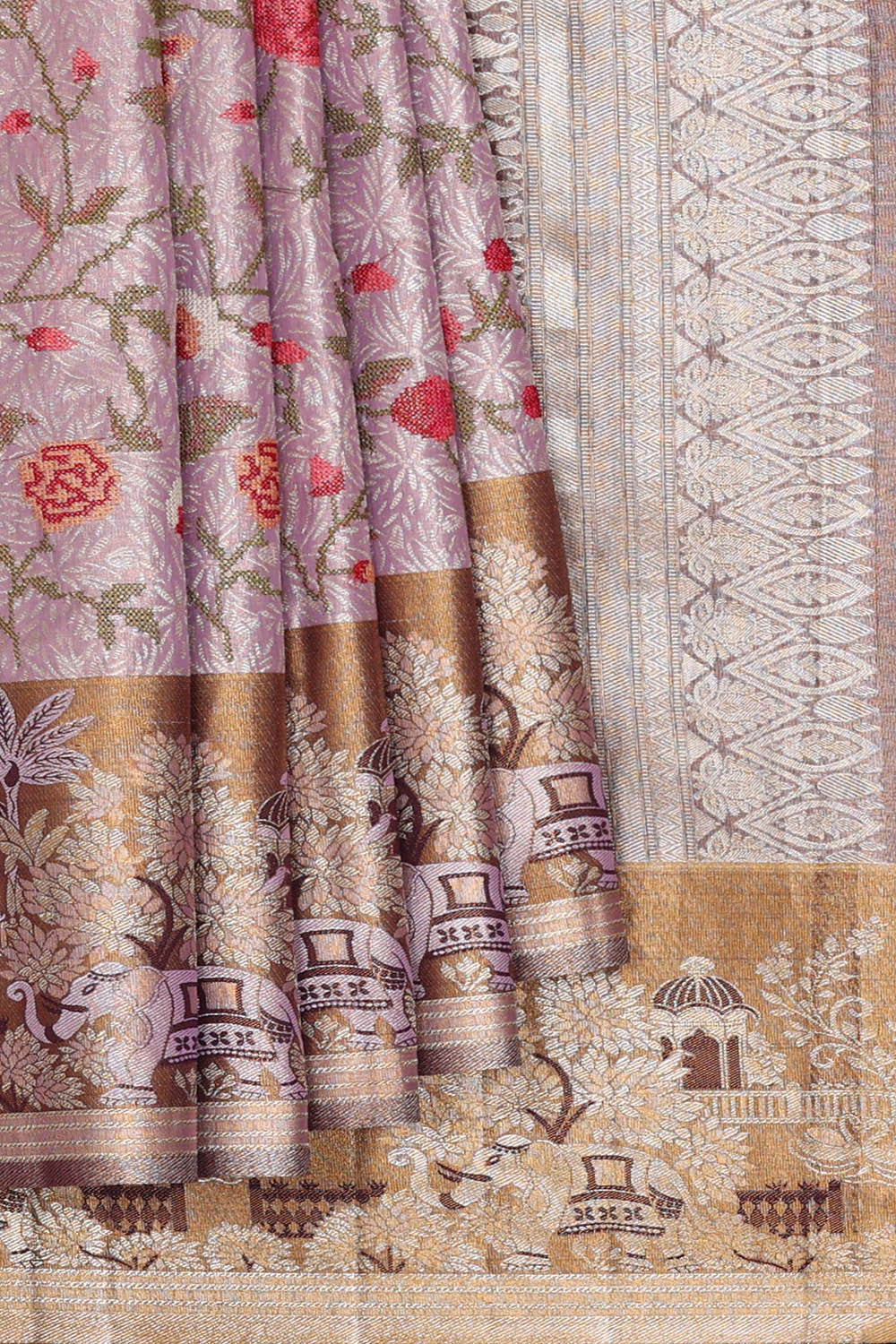 Image of Lavender Silk Embroidered Saree